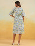 Janasya Women's Off White Linen Cotton Floral Printed A-line Dress